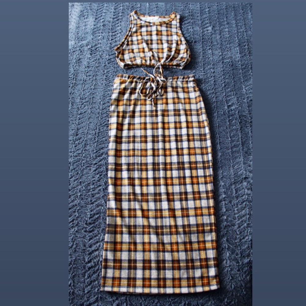 Plaid Two-Piece Skirt Set